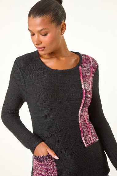 Roman Black Contrast Textured Knit Jumper