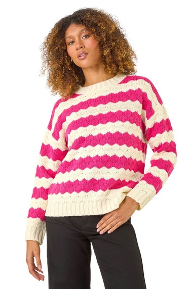 Roman Candy Pink Wave Colour Block Knit Jumper