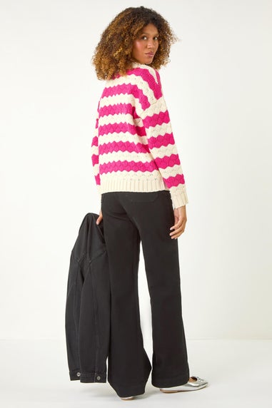 Roman Candy Pink Wave Colour Block Knit Jumper