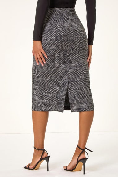 Roman Camel Abstract Print Elastic Waist Pencil Skirt