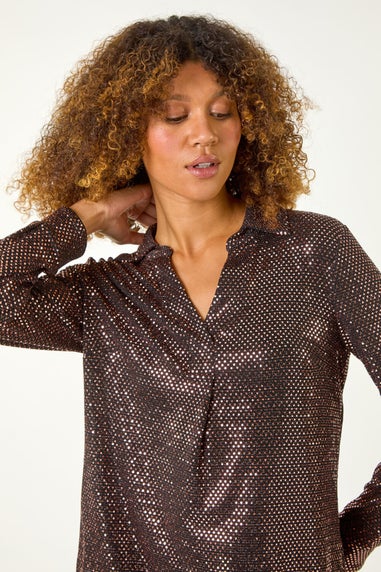 Roman Bronze Sequin Stretch Shirt Top