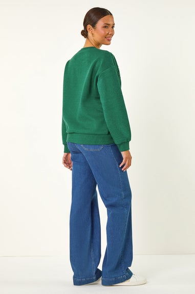 Roman Green Floral Embroidered Sweatshirt