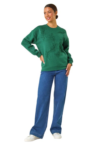 Roman Green Floral Embroidered Sweatshirt