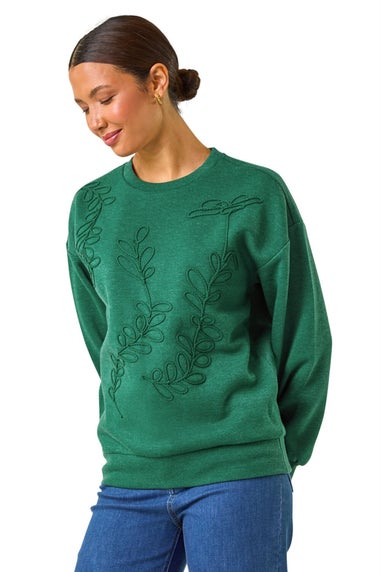 Roman Green Floral Embroidered Sweatshirt