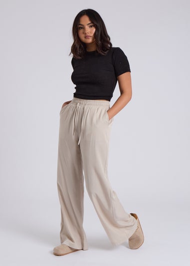 Urban Bliss Cream Drawstring Wide Leg Trouser