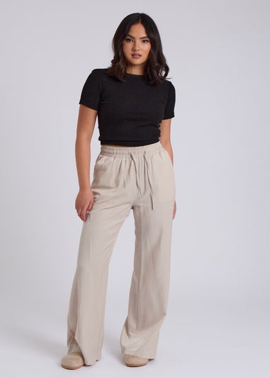 Urban Bliss Cream Drawstring Wide Leg Trouser