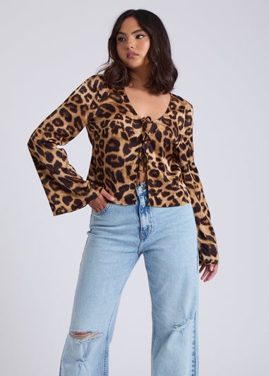 Urban Bliss Brown Leopard Tie Front Top