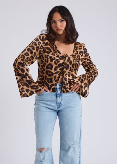 Urban Bliss Brown Leopard Tie Front Top