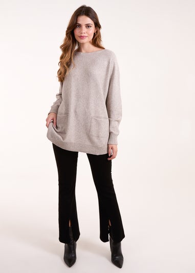 Blue Vanilla Brown Pocket Slash Neck Jumper