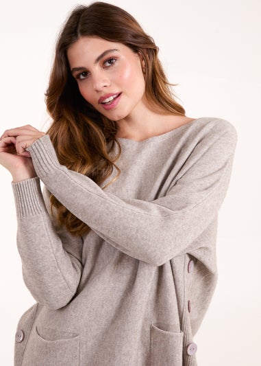 Blue Vanilla Brown Pocket Slash Neck Jumper