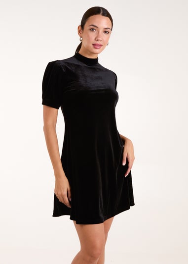 Blue Vanilla Black Velvet Puff Sleeve Dress