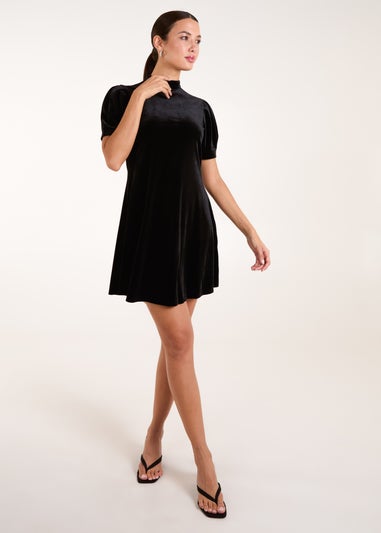 Blue Vanilla Black Velvet Puff Sleeve Dress