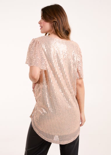 Blue Vanilla Gold Angel Sleeve V Neck Sequin Top