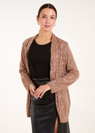 Blue Vanilla Bronze Sequin Waterfall Cardigan