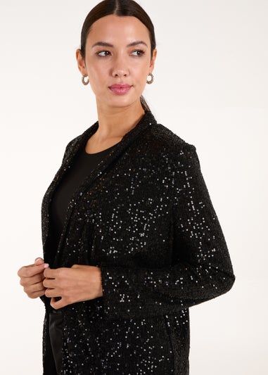 Blue Vanilla Black Sequin Waterfall Cardigan