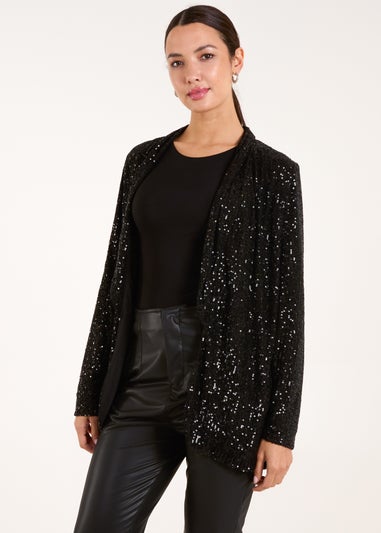 Blue Vanilla Black Sequin Waterfall Cardigan