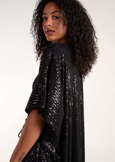 Blue Vanilla Black Sequin Kimono