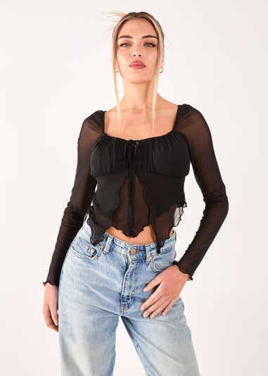 Pink Vanilla Black Butterfly Long Sleeve Mesh Top