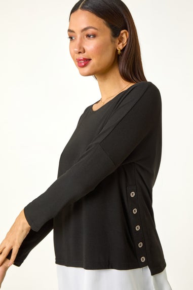 Roman Black 2 in 1 Contrast Hem Detail Stretch Top