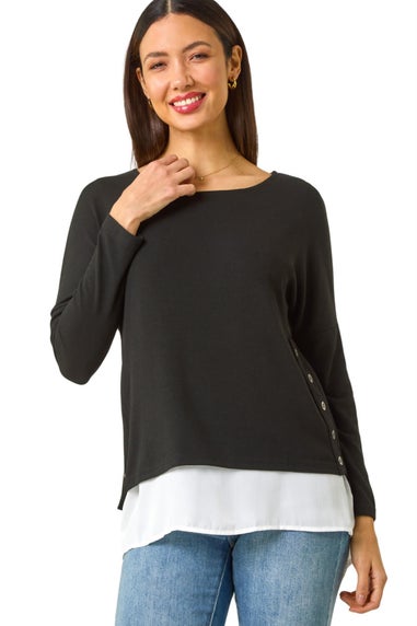 Roman Black 2 in 1 Contrast Hem Detail Stretch Top