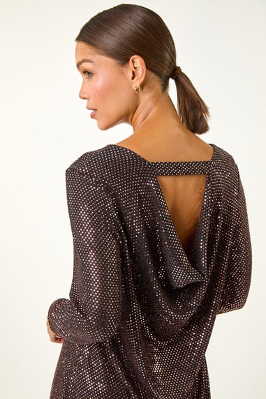 Roman Bronze Shimmer Cowl Back Tunic Top