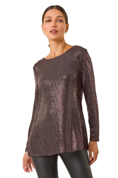 Roman Bronze Shimmer Cowl Back Tunic Top