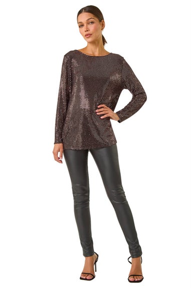 Roman Bronze Shimmer Cowl Back Tunic Top