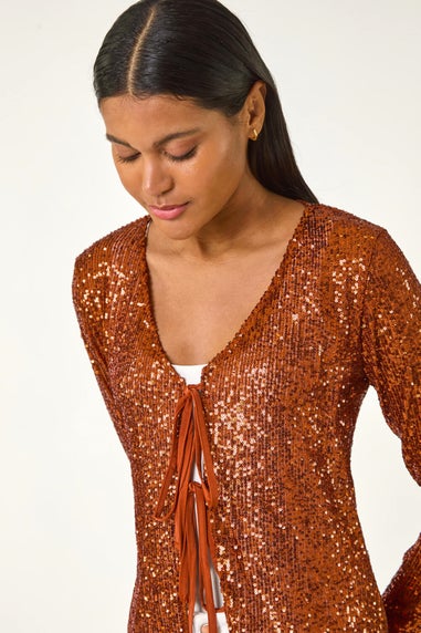 Roman Bronze Front Tie Sequin Top