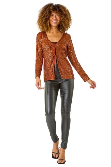 Roman Bronze Front Tie Sequin Top