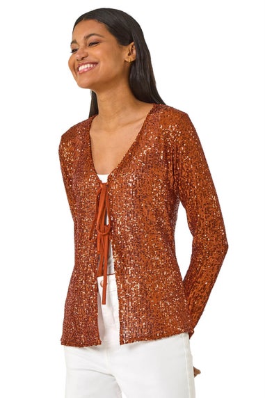 Roman Bronze Front Tie Sequin Top