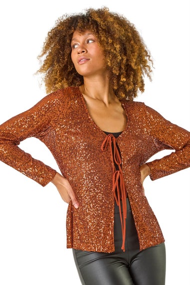 Roman Bronze Front Tie Sequin Top