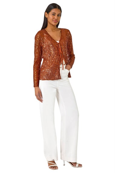 Roman Bronze Front Tie Sequin Top