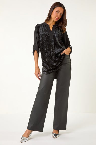 Roman Black Velvet Front V-Neck Shirt