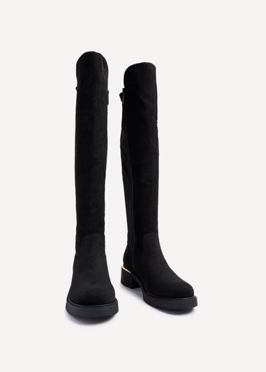 Linzi Sawyer Black Faux Suede Knee High Classic Riding Boot