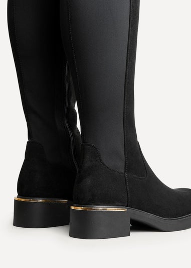 Linzi Sawyer Black Faux Suede Knee High Classic Riding Boot