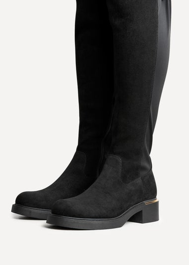 Linzi Sawyer Black Faux Suede Knee High Classic Riding Boot