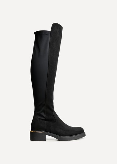 Linzi Sawyer Black Faux Suede Knee High Classic Riding Boot