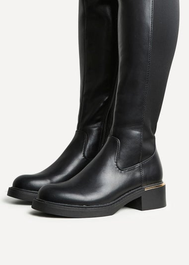 Linzi Sawyer Black Faux Leather Knee High Classic Riding Boot