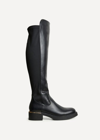 Linzi Sawyer Black Faux Leather Knee High Classic Riding Boot