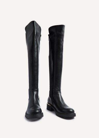 Linzi Sawyer Black Faux Leather Knee High Classic Riding Boot