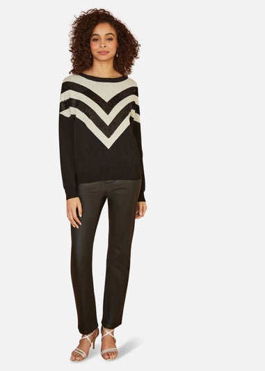 Yumi Black Chevron Knitted Relaxed Jumper With Sequins