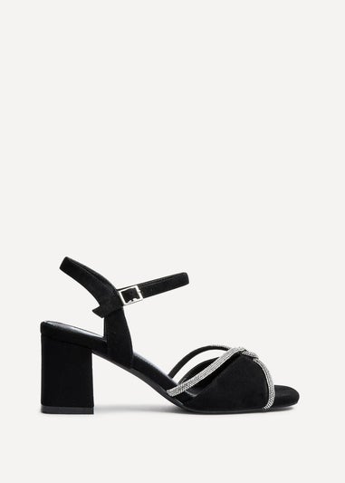 Linzi Zoey Black Faux Suede Diamante Block Heel