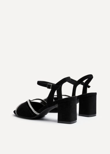 Linzi Zoey Black Faux Suede Diamante Block Heel