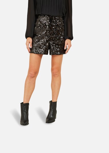 Yumi Black Sequin Mini Shorts