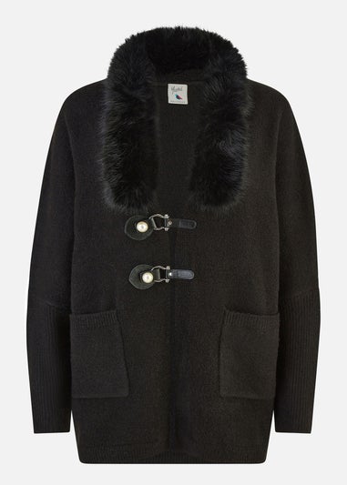 Yumi Black Cardigan With Detachable Fur Collar Trim