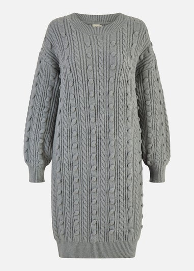 Yumi Grey Cable Knit Tunic Dress