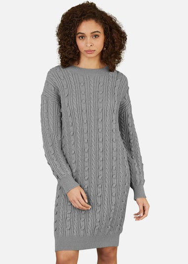 Yumi Grey Cable Knit Tunic Dress