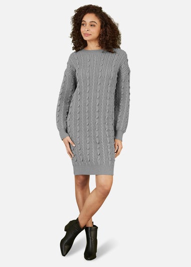 Yumi Grey Cable Knit Tunic Dress