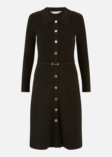 Yumi Rib Knit Midi Shirt Dress With Snaffle Belt