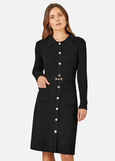 Yumi Rib Knit Midi Shirt Dress With Snaffle Belt